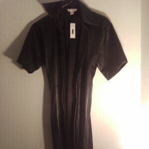 REAL LEATHER overcoat with tie together strap